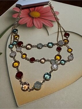 Gloria Vanderbilt Multicolor Faceted Glass Station Necklace - Gold Tone